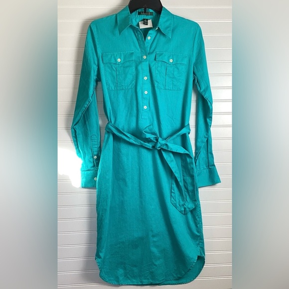Lauren Ralph Lauren Womens 6 Lightweight Cotton Belted  Button Midi Shirt Dresss - Picture 1 of 15